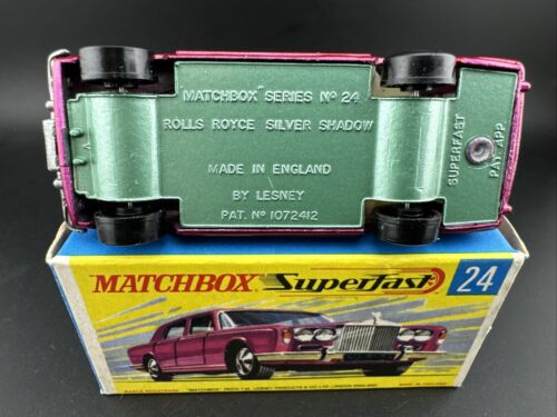 1973 Vintage Matchbox #24 RED ROLLS ROYCE SILVER SHADOW Original Box GREEN BASE - Picture 6 of 8