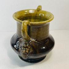 Vintage signed BROD Heavy Pottery Two Handled Vase Demon Devil Heads