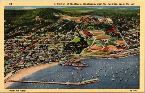 VIntage Postcard A Portion of Monterey CA and the Presidio from the Air Linen