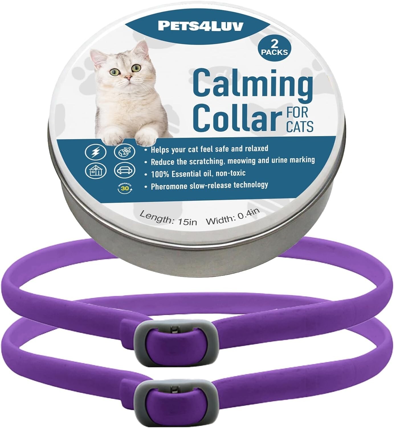 Pets4Luv Collare Calmante per Gatti - Collari Calmanti Ai Feromoni, anti Ansia p