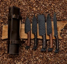 Handmade HAND FORGED CARBON STEEL CHEF KNIFE Set Kitchen Knives
