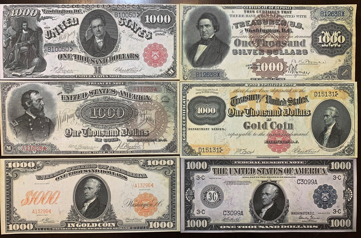 Riproduzione Rarara Banconota $1.000 1880 Gara Legale USA America UNC