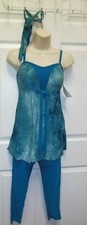 NWOT 2Piece Contemporary Dance Costume Capri Pants  tunic top Ladies Teal PetA