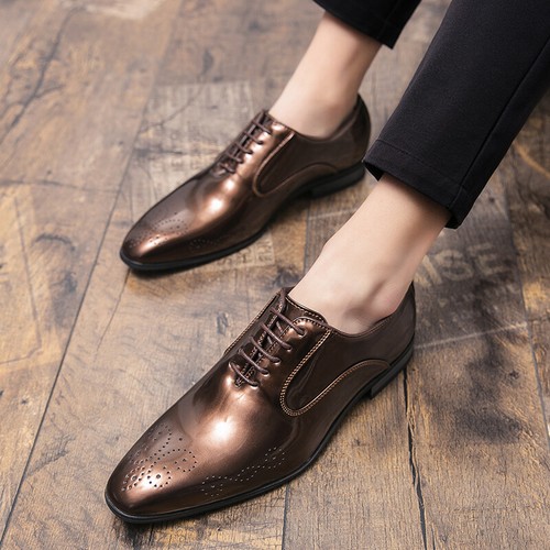 Mens Formal Pointed Toe Shiny Lace Up 