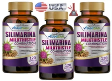 Naturals 3 PACK Milk Thistle Silimarina 120 Capsules Made in USA organic vitamin