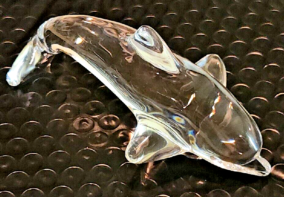 Vintage Daum France Crystal Dolphin Signed art glass Statue Figure