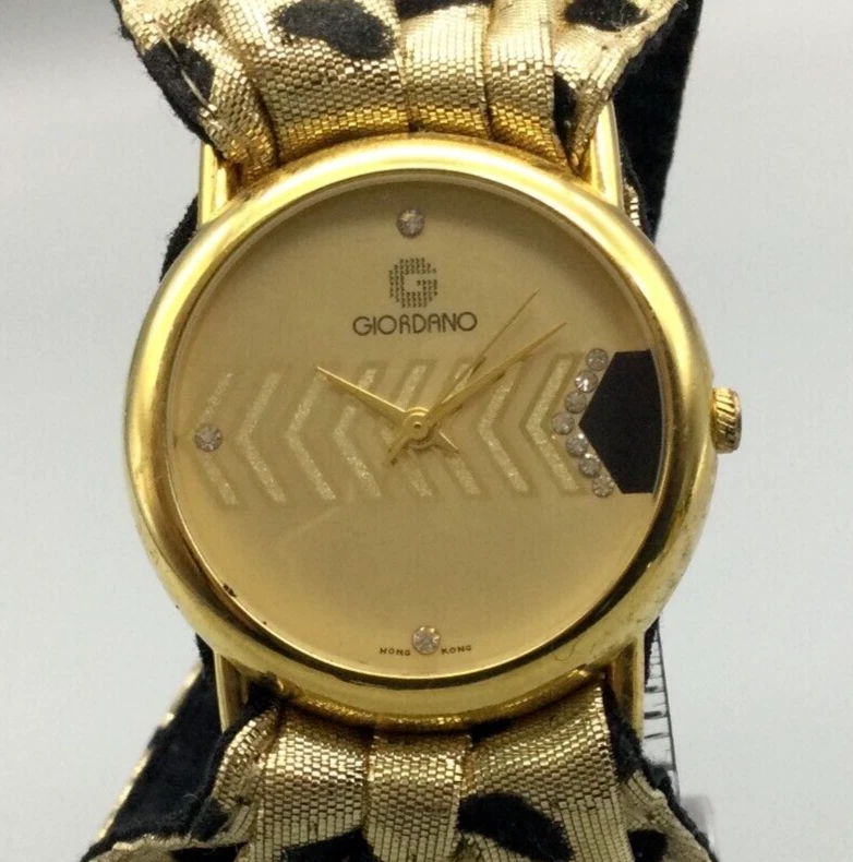 Vintage Giordano Watch Women Gold Tone Round Dial Fabric Band New