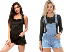 Women's Summer Denim Dungaree Shorts Jeans Jumpsuit Size 8 to 22