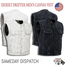 Motorcycle Men's Canvas Texas Conceal Carry Ranch Wear Riding Vest Black & White