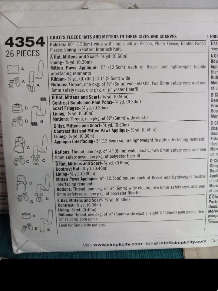 2 Simplicity Sewing Pattern Lot . Children's poncho, hats, mittens, scarf. Sm-Lg - Image 4 of 4