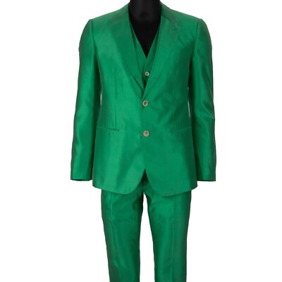 DOLCE & GABBANA SICILIA Seide Anzug Jacke Blazer Weste Hose Grün 46 36 S