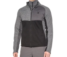 NEW SPYDER FULL ZIP JACKET MENS L BLACK/GRAY POLAR MARBLE JACKET