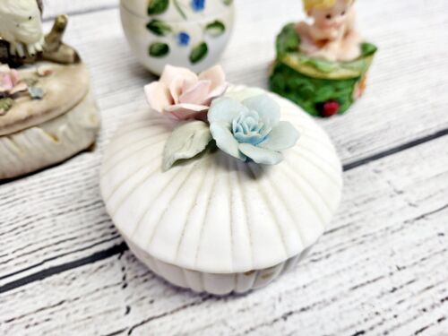 (4) Scatole portagioie vintage candela giardino floreale uovo bambino farfalla gufi - Foto 3 di 6