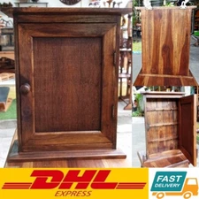 13.5" Vintage Style Teak Wood Key Holder Cabinet Rack Storage Box 9 Hooks DHL
