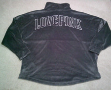 Victoria's Secret LOVE PINK Velour Mock Neck Sweatshirt Gray Y2K Double Sided