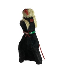 Vtg Puppy Dog Black Poodle Plush Stuffed Animal 1950s Bow Leash 21" Kitschy RARE