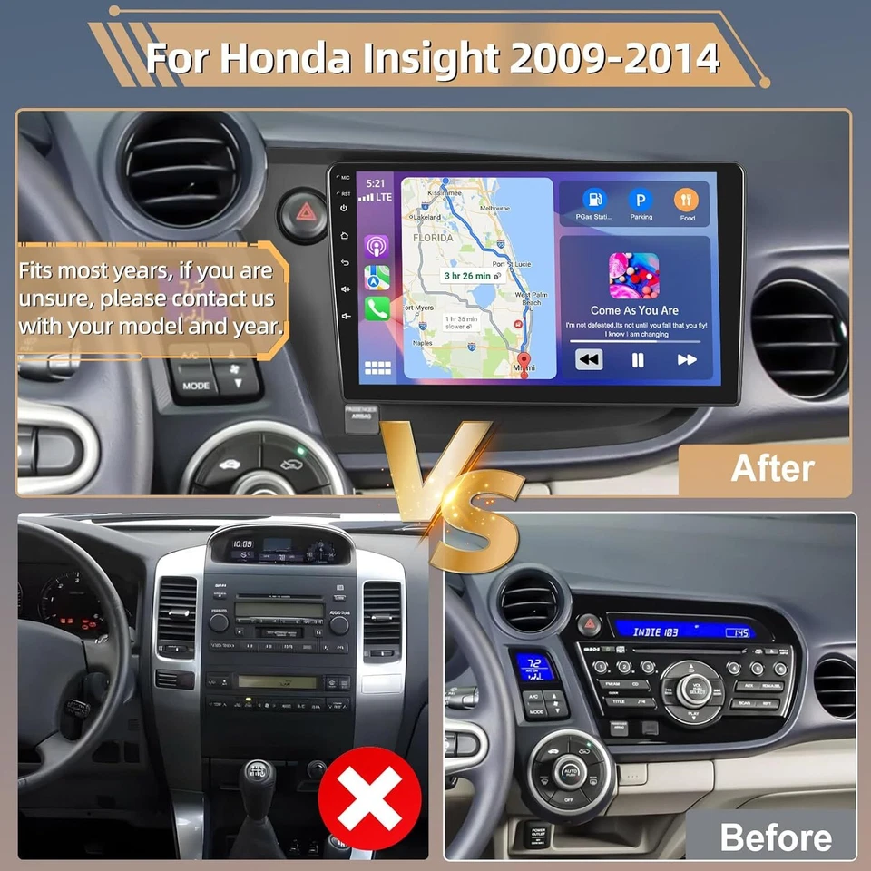 64G For Honda Insight 2009-2014 Android13 Car Stereo Radio GPS Navi WIFI Carplay - Imagem 4 de 4