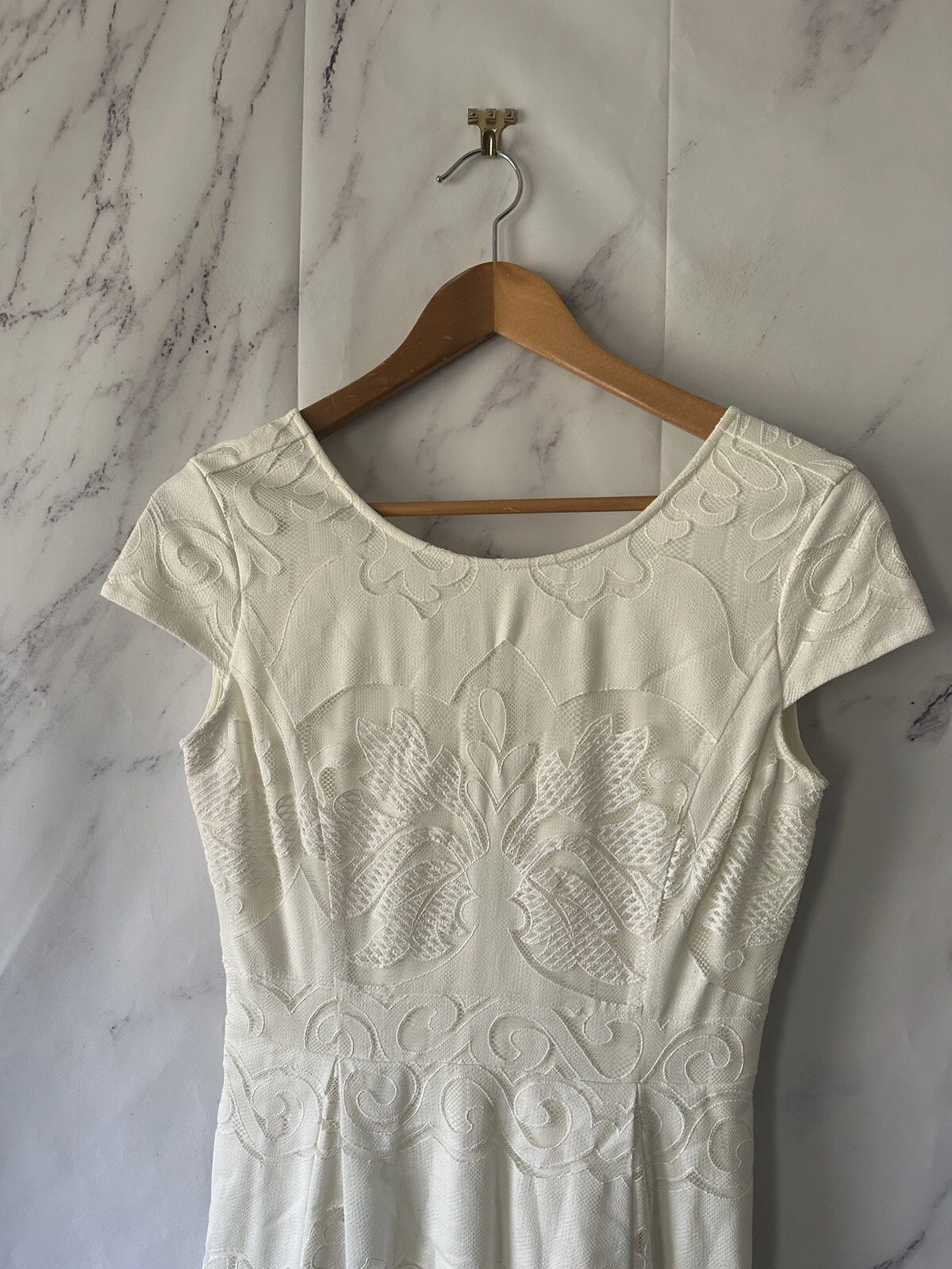 OFF WHITE CREMIEUX ABITO DONNA BIANCO PANNA CON DETTAGLI IN PIZZO FLOREALE TAGLIA 4