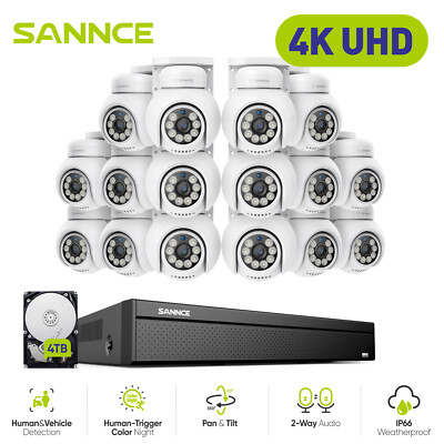 SANNCE 16CH 8MP NVR 4K Two Way Audio PoE PT Security Camera System Auto Tracking