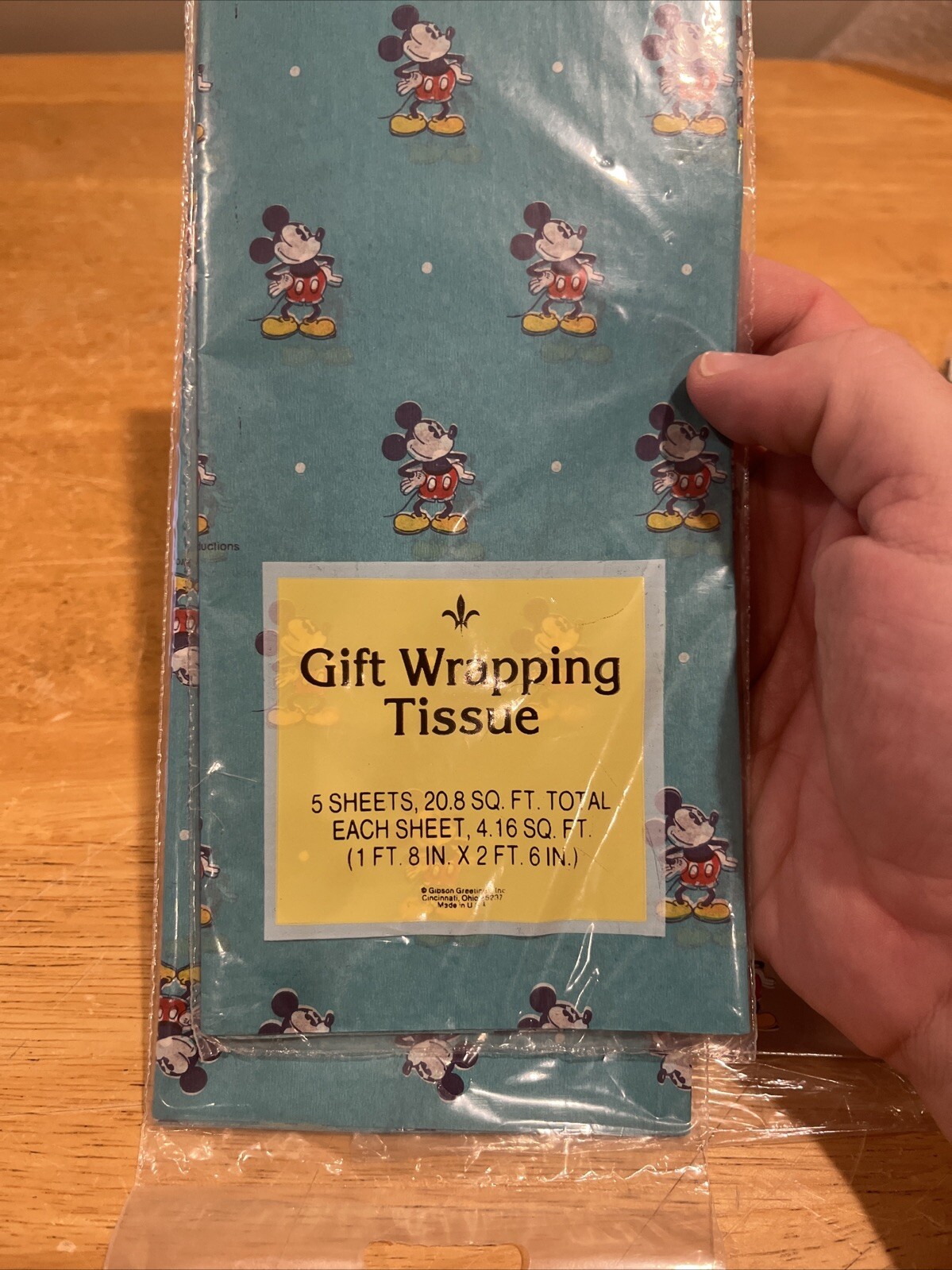 Vtg Disney Mickey Mouse Gift Sheet Wrapping Paper Hollywood Silver Blue Tissue