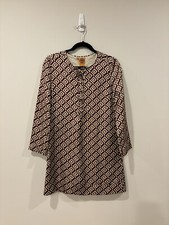 Tory Burch 100% Silk Long Sleeve Geometric Pattern Tunic Dress Women's size 4