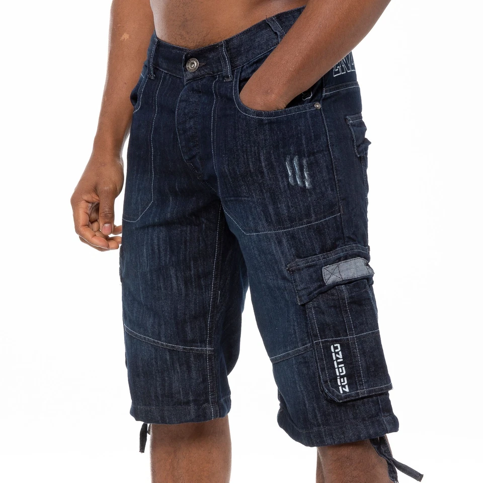 Enzo Mens Shorts Cargo Combat Work Shorts Pockets Knee Length Denim Half Pants - Image 4 of 4