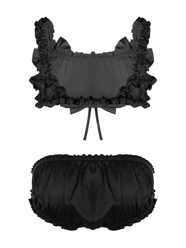 Set Reggiseno Uomo Sissy Frilly Arruffato Senza Ferretto Bralette con Mutandine Set Lingerie - Foto 19 di 48