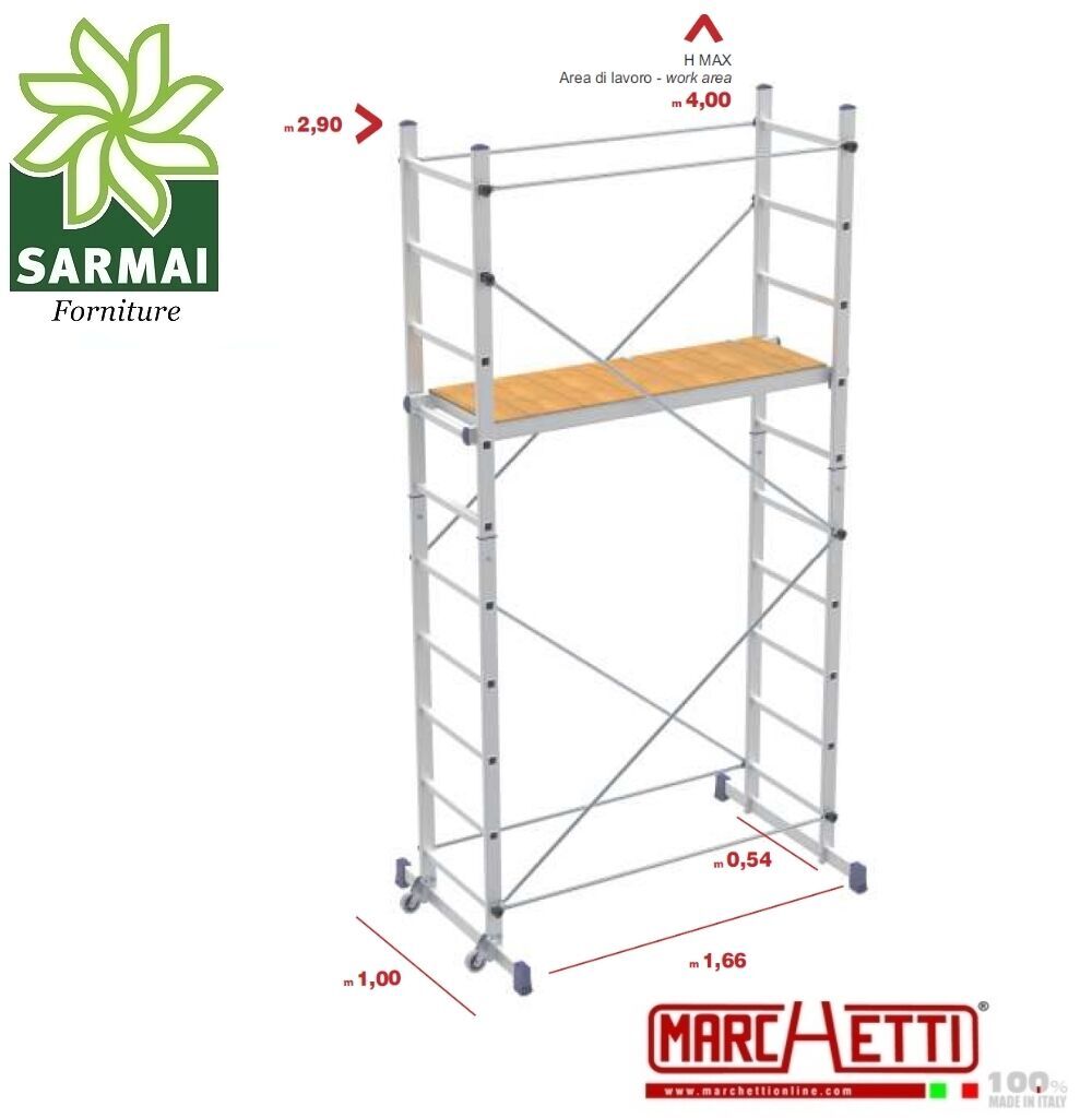 PONTEGGIO MOBILE TRABATTELLO IMPALCATURA IN ALLUMINIO TEAM ECO MARCHETTI 2,90 M