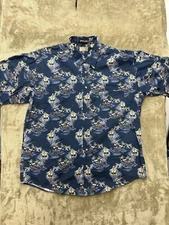 Natural Issue Island Casual Shirt Men's Size Large Blue Tropical Hawaiian Aloha