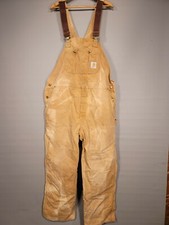 Vtg CARHARTT Bib Overalls Brown Duck Double Knee USA MADE Carpenter Work 45x31