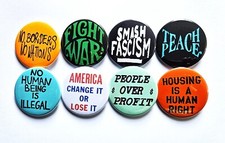 Vintage Reproduction Protest Pinback Buttons Magnets Bottle Openers. Set 17