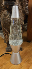 Vintage LAVA LITE Lamp Glitter Clear Liquid Silver Body 14.5" Tall