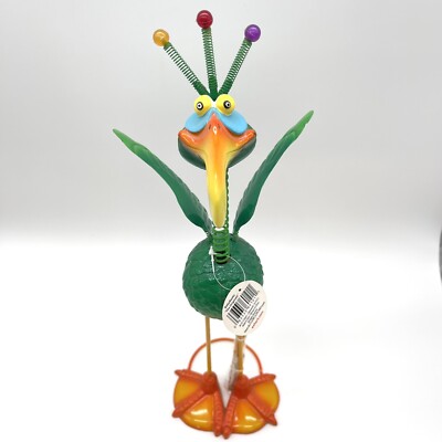 Exhart Geeky Beeks Bird Green metal 14  Rare Garden Fun Bobble Spring New