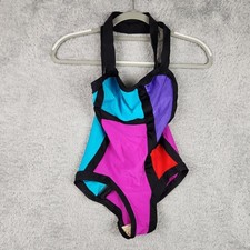 Vintage Oscar De La Renta Swimsuit Womens 6 Colorblock One Piece Halter 80s Boho