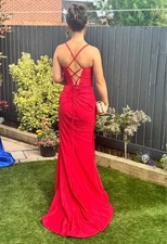 Red Prom Dress Maxi Formal Evening Gown Corset Backless Train Slit Sparkly UK 4