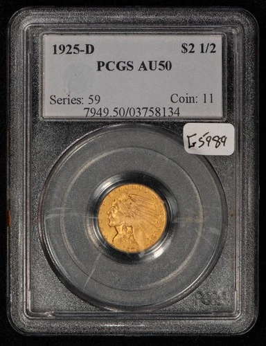 1925-D G$2.50 Indian Head Gold Quarter Eagle - PCGS AU 50 - SKU-G5989