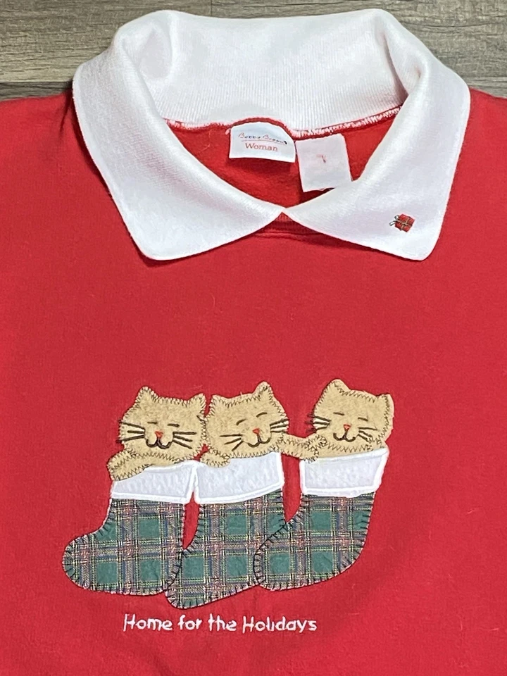 Sudadera Vintage Navidad Mujer’s Red Kittens Medias Abuela Core 90’s Foto 2 de 4