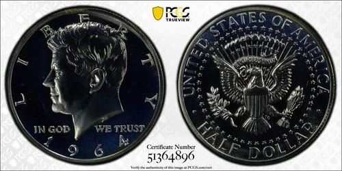 1964 Silver Proof Accented Hair Kennedy Half Dollar PCGS PR 67