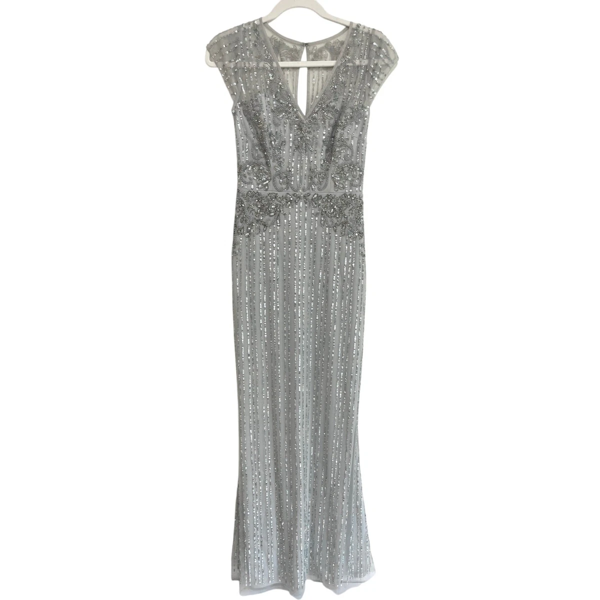 sachin and babi light blue dress NWOT Anthropologie BHLDN Gray Fresna Short Sleeve V-Neck Beaded Maxi Dress 8 main image 1