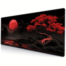 40 90cm Large Anime Red Moon Desk Mat - Vibrant Japanese Gaming Mouse Pad with N