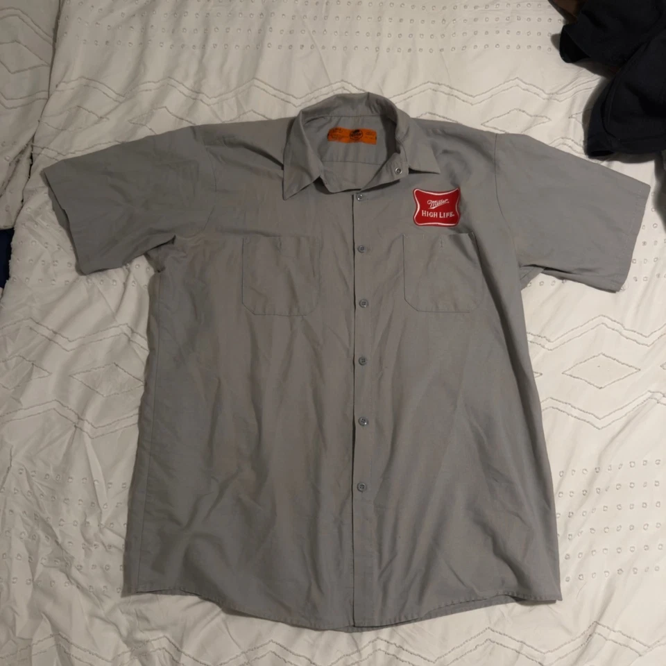 Red Kap Miller Men’s XL Gray Work Shirt Miller High Life Logo - Image 2 of 4