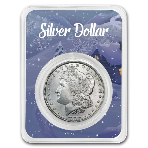 1878-1904 Morgan Silver Dollar BU - w/Happy Holidays Card