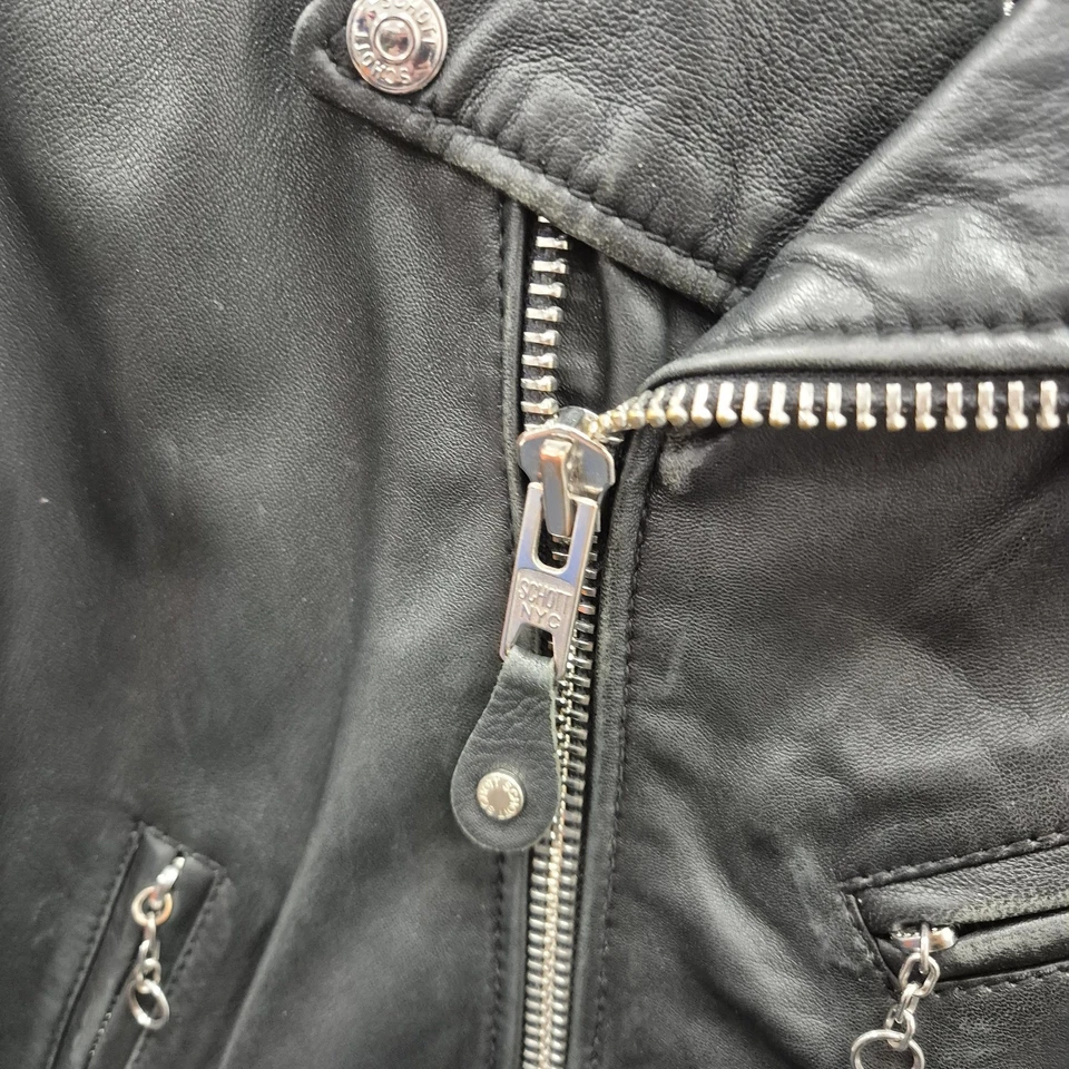 Chaqueta de Motociclista Schott Perfecto Talla L Cuero Negra Acolchada Forrada Cremallera Tachonada - Imagen 4 de 4