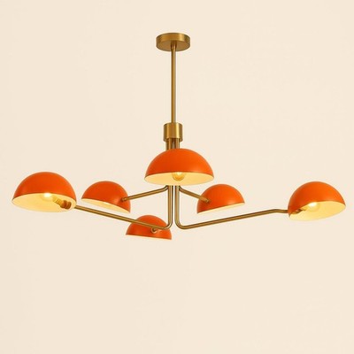 Mid-Century Modern 6-Light Brass Sputnik Chandelier with Half-Domed Shade Lamp
