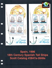 $5.50 Scott Value - 1996 SPAIN Tall Ships 2 s/s 18th Century Sail CV MNH NH UMM