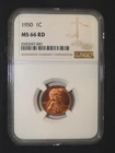 1950 LINCOLN WHEAT CENT NGC MS 66 RD