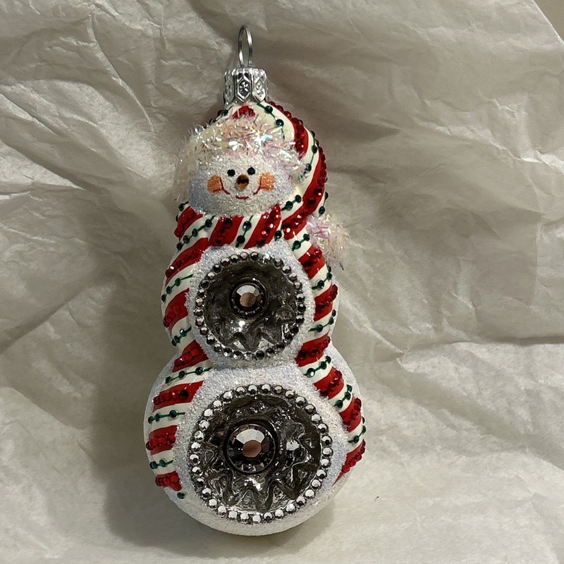 Patricia Breen 2011 Delightful Snowman Peppermint Stripe Reflectors 4.25” #3111