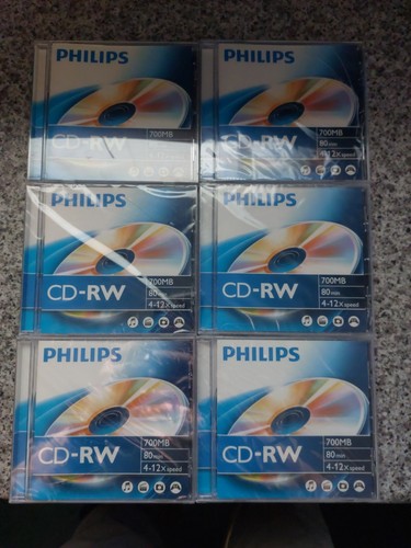6 X Philips CD-RW 700MB 80 minutes 4-12X Speed - Picture 1 of 1