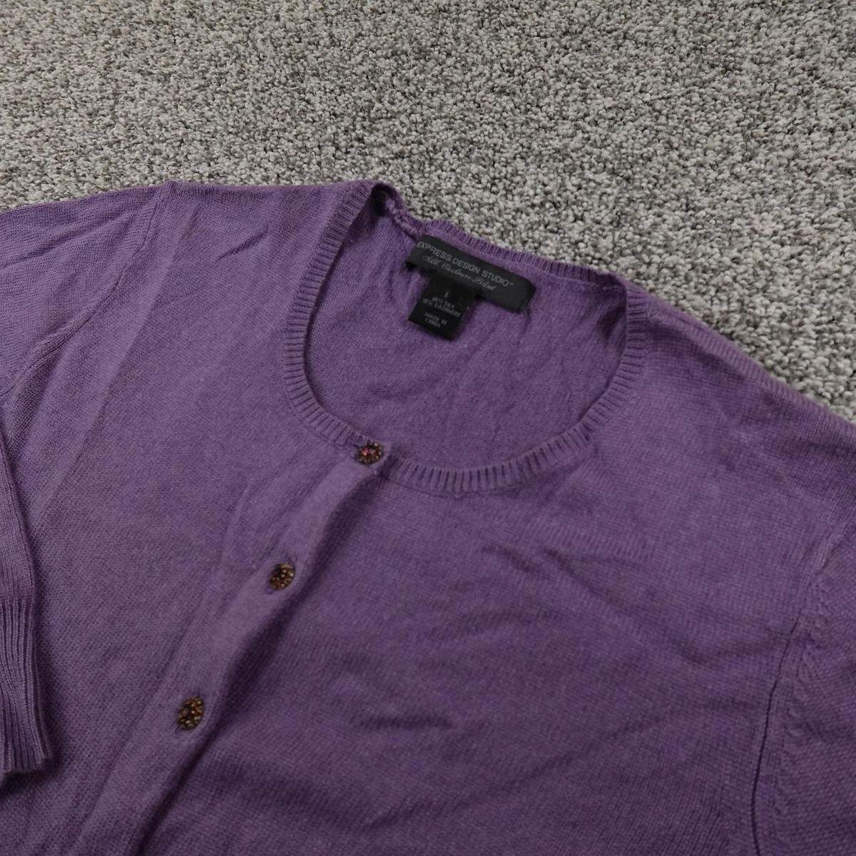 Express Cardigan Womens L Purple Silk Cashmere Button Front