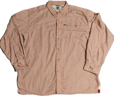 The North Face Button Down Fishing Shirt Mens L Orange Check Roll Tab Sleeve
